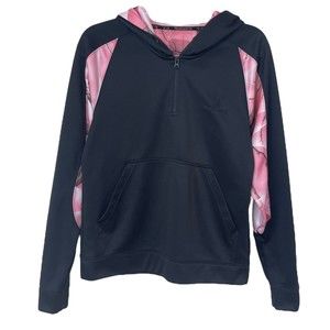 Huntworth Oak Tree Pink Camo Half Zip Black Jacket Hoodie Women’s Size small